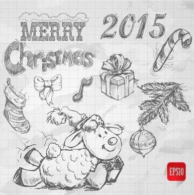 hand drawn christmas15 sheep year elements vector