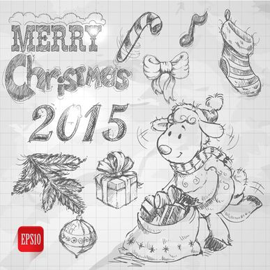 hand drawn christmas15 sheep year elements vector