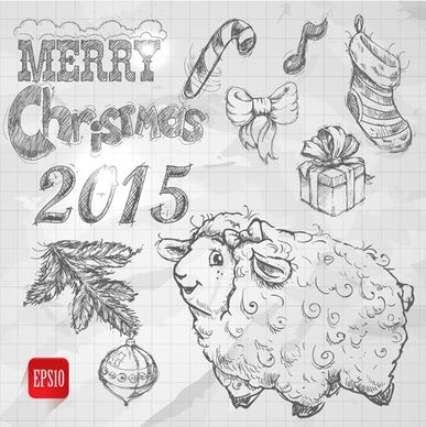 hand drawn christmas15 sheep year elements vector