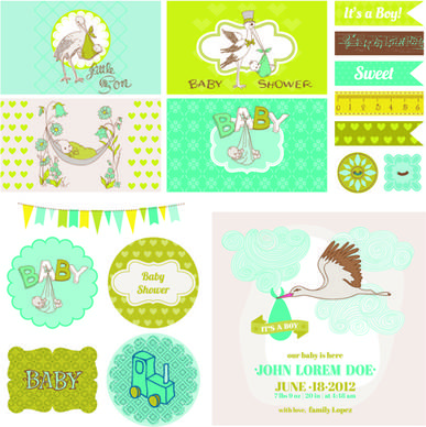 cartoon baby shower cards design vector