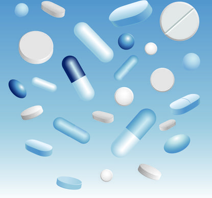 different tablets and capsules design vector