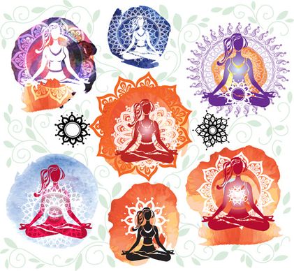 yoga with floral pattern vector