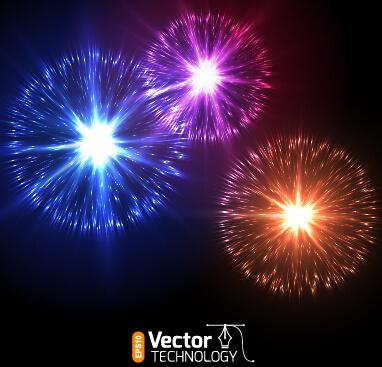 multicolor fireworks exploding background vector