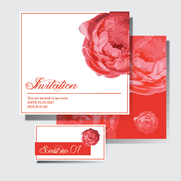 pink flower invitation card graphic vector