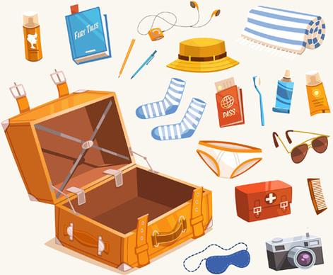 cartoon travel objects set vector