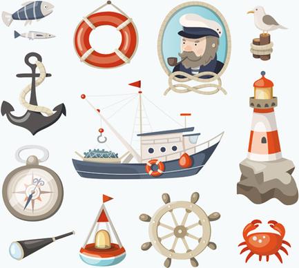 navigation marine elements retro style vector