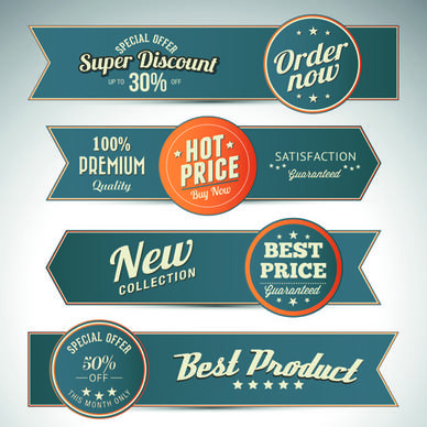 retro style sale banners set vector