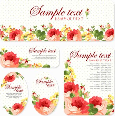 beautiful flower cards kit vector