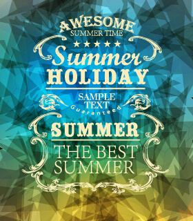 summer labels with geometric shapes background vector