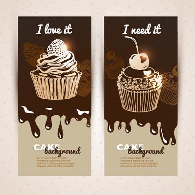 chocolate with cupcake banners background vector