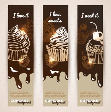 chocolate with cupcake banners background vector