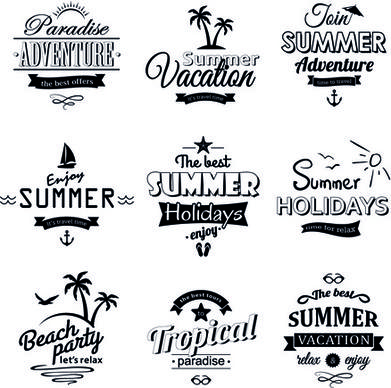 black summer holiday labels vector