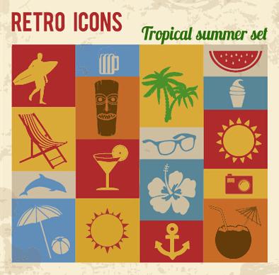 travel retro icons set vector