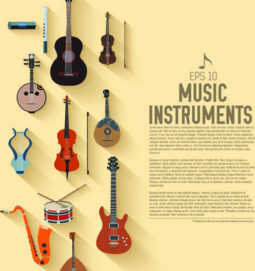 creative music instruments background vector graphics