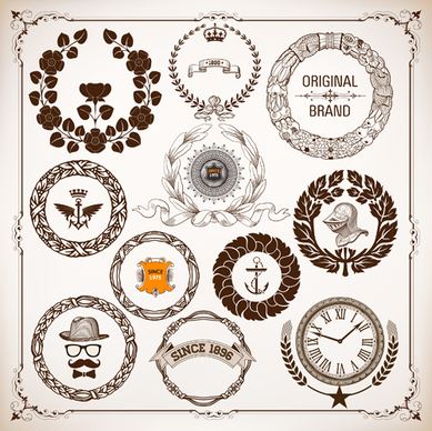 retro trademark labels vector set