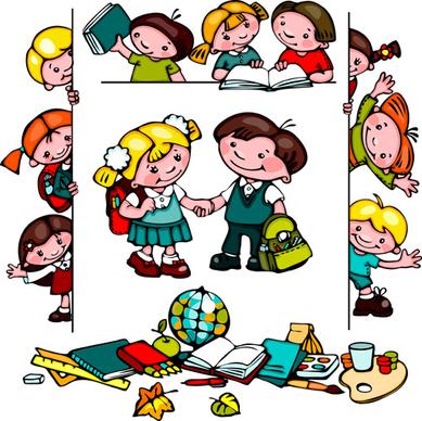 cartoon school children cute design vector