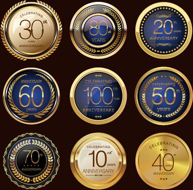 luxury anniversary glass texture labels vector