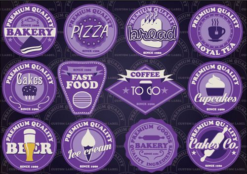 fast food and drink different colored labels vector