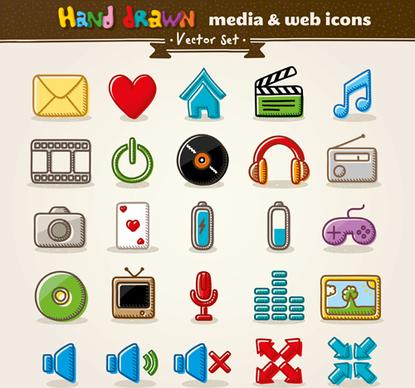 hand drawn media and web vector icons