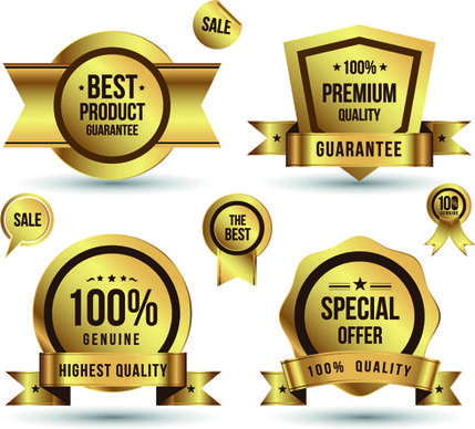 golden sale badges and label with stickers vector