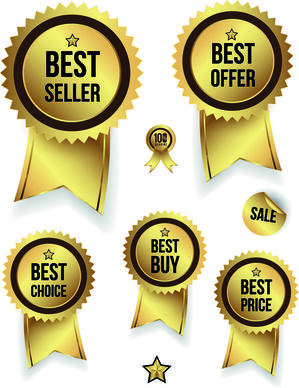 golden sale badges and label with stickers vector