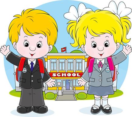 cute school children vectors geaphics set