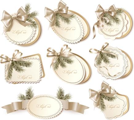 exquisite ribbon bow gift cards vector set