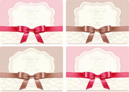 exquisite ribbon bow gift cards vector set