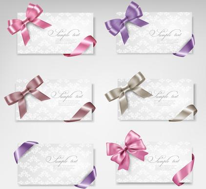 exquisite ribbon bow gift cards vector set