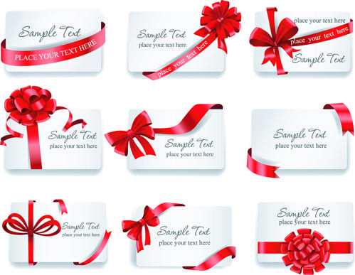 exquisite ribbon bow gift cards vector set