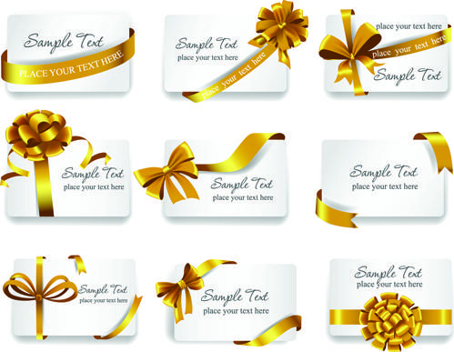 exquisite ribbon bow gift cards vector set