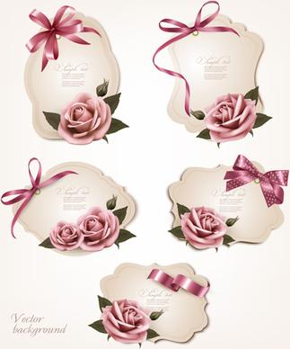 exquisite ribbon bow gift cards vector set