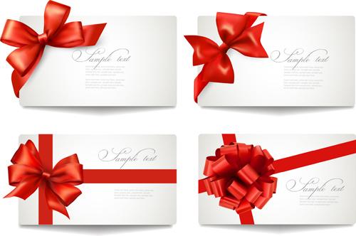 exquisite ribbon bow gift cards vector set