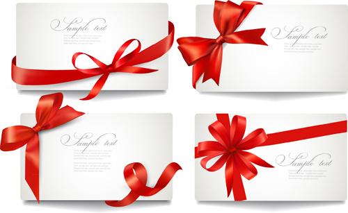 exquisite ribbon bow gift cards vector set