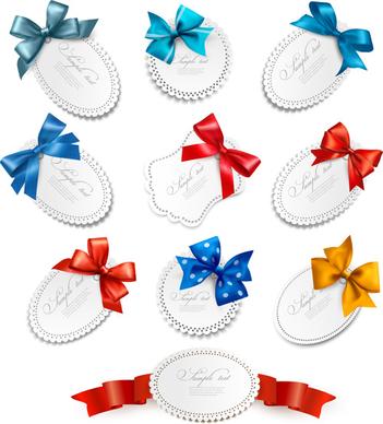 exquisite ribbon bow gift cards vector set