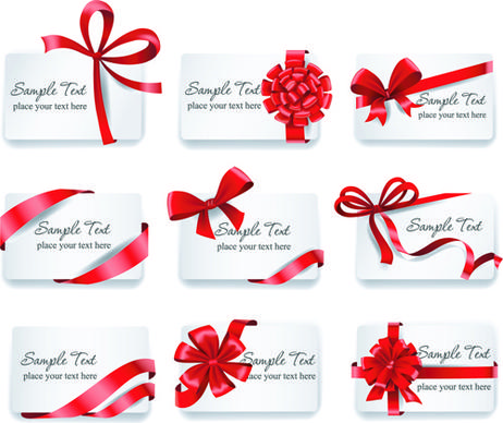 exquisite ribbon bow gift cards vector set