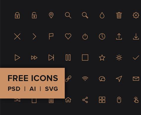 application golden outline icons set