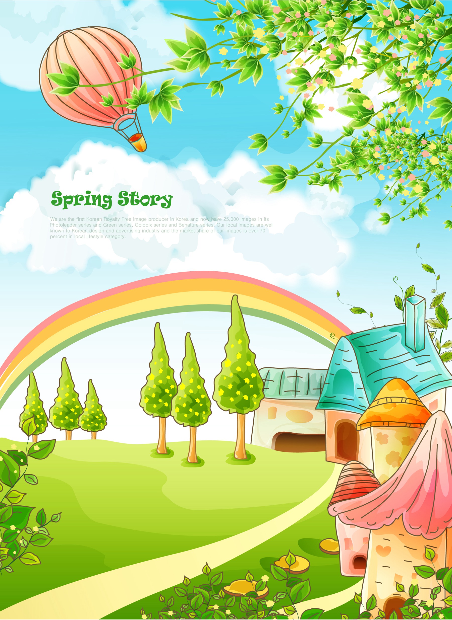 beautiful cartoon spring scenery vector graphics