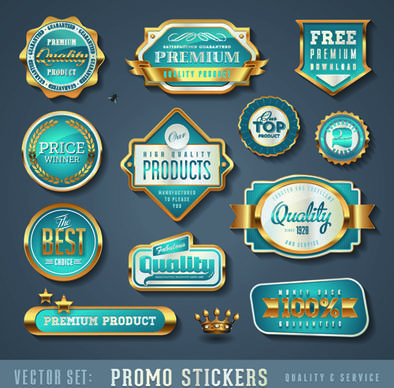 golden promo stickers labels vector set