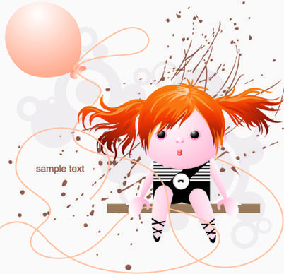 cute girl with balloon and grunge background vector