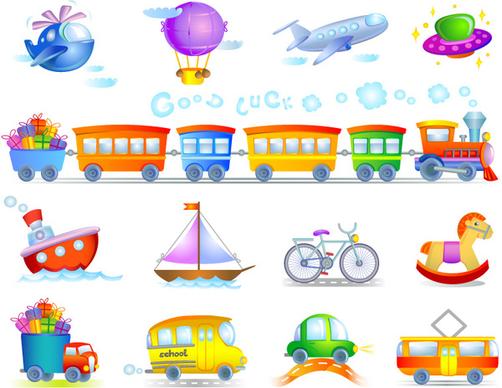 kids toy cars and planes vector