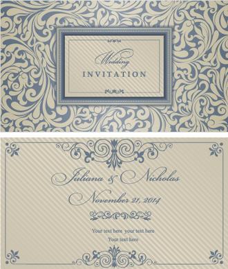 decorative pattern wedding invitation cards vector set