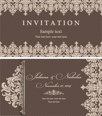 decorative pattern wedding invitation cards vector set