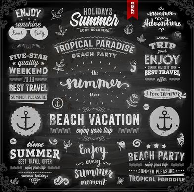 vintage summer logos with ornaments design vector