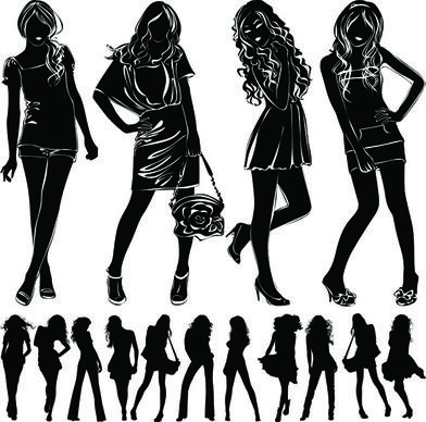 beautiful girls silhouette design vector