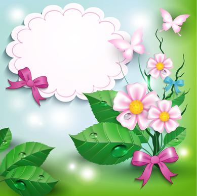 flowers and butterflies with bow background vector