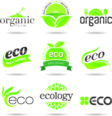 eco with natural logos and labels vector