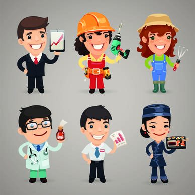 different occupations cartoon characters vector