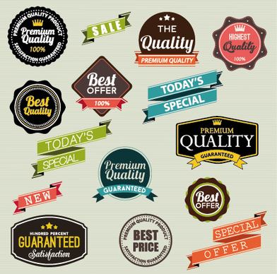 vintage labels with stickers and ribbons vector graphics