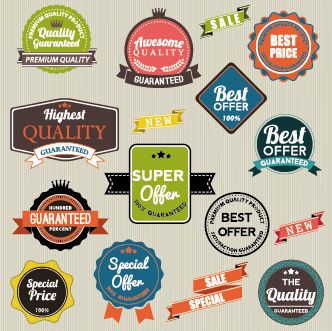 vintage labels with stickers and ribbons vector graphics